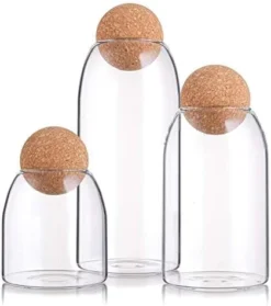 3 Pack Glass Jar With Airtight Cork Lid Ball, Clear Candy Jar Mason Jars Food Storage Canister With Seal Wood Cork Round Stopper For Serving Spice Sugar Salt Tea Coffee, 500ML, 900ML, 1200ML -Kitchen Island Sale 41ibm0P1vcL. AC