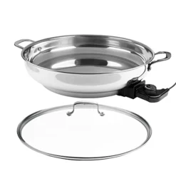 Electric Skillet By Cucina Pro - 18/10 Stainless Steel Frying Pan With Tempered Glass Lid And Handle, 16" Round With Adjustable Temperature Control Probe, Portable, Includes Recipe Guide, Great Gift -Kitchen Island Sale 41iiQSpx03L