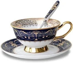 Euro Style Bone China Cup& Saucer Set, Ceramic Tea Coffee Cup For Home Kitchen Wedding (Retro Flower Pattern- Dark Blue) -Kitchen Island Sale 41jHHZlILvL. AC