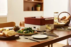 Dr.HOWS Shabu Shabu Hotpot, Barbecue And Grill Cookware Set - Doran Doran Multi Cooker RED With Young Stain SIMPLE Tweezers Tongs For Party, Family And Friend Gathering