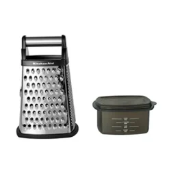 KitchenAid Gourmet 4-Sided Stainless Steel Box Grater With Detachable Storage Container, 10 Inches Tall, Black