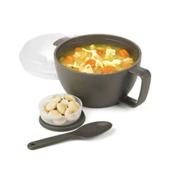 P Solutions By Progressive Microwave Soup On-the-Go, Gray - PS-91GY Leak-Proof, Cool-Touch Handle, Spoon Inlcuded