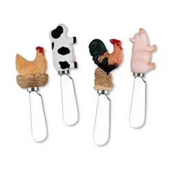 Up Ware 4-Piece Hand Painted Resin Handle With Stainless Steel Blade Cheese Spreader Butter Spreader Knives (Farm Animals)