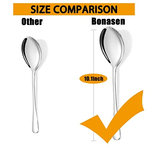 10.1-Inch 6-Piece Serving Spoons - Includes 3 Large Serving Spoons And 3 Slotted Spoons, Stainless Steel Buffet Serving Utensils,Metal Serving Spoons Set For Parties 2 10.1-Inch 6-Piece Serving Spoons - Includes 3 Large Serving Spoons And 3 Slotted Spoons, Stainless Steel Buffet Serving Utensils,Metal Serving Spoons Set For Parties - Image 2