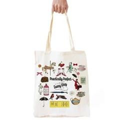 ForbiddenPaper Poppins Natural Cotton Reusable Tote Bag | Cute Practically Perfect In Every Way Shopping Bag Tote Bag Shoulder Bag Gifts For Teens Women Best Friends;