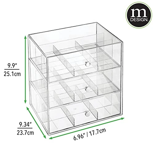 MDesign Plastic Tea Bag Caddy Box Storage Container Organizer Holder With 3 Drawers - For Kitchen Pantry, Cabinet, Countertop - Holds Coffee, Sugar Packets - Lumiere Collection - Clear 3 MDesign Plastic Tea Bag Caddy Box Storage Container Organizer Holder With 3 Drawers - For Kitchen Pantry, Cabinet, Countertop - Holds Coffee, Sugar Packets - Lumiere Collection - Clear - Image 3