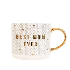 Tile Coffee Mugs | Novelty Coffee Mugs | 17oz Gold Handle Coffee Cup | Microwave & Dishwasher Safe | Cute Coffee Mug | Mother's Day Gift (Best Mom Ever)