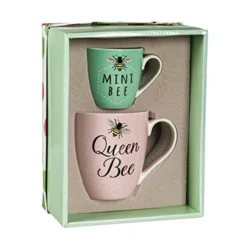 Queen Bee Mini Bee Mommy And Me Ceramic Cups | Gift Set Of 2 | Maternity Mothers Day Gift | Ceramic Coffee Hot Chocolate Milk Mugs | Gift Box Included