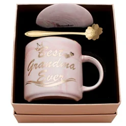 Best Grandma Gifts - Gifts For Grandma - Best Grandma Ever Pink Marble Ceramic Coffee Mug 11.5oz And Lid