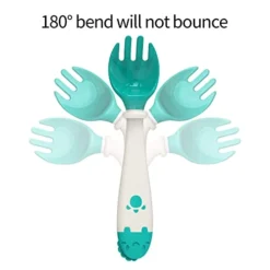 Baby Spoons With Travel Safe Case,Toddlers Feeding Training Spoon,Silicone Toddler Utensils,Easy Grip Heat-Resistant,Bendable Function,Self Feeding Flatware Sets For Kids (Stage 2) Green