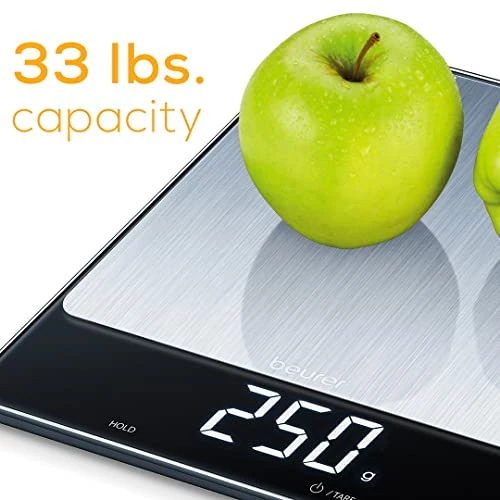 Beurer KS34 Digital Kitchen Scale - Precise Scale For Food Ounces And Grams, 33lbs Capacity, XL Weighing Platform For Meal Prep, Magic Display, Tare Function - Batteries Included - Black Glass 2 Beurer KS34 Digital Kitchen Scale - Precise Scale For Food Ounces And Grams, 33lbs Capacity, XL Weighing Platform For Meal Prep, Magic Display, Tare Function - Batteries Included - Black Glass - Image 2