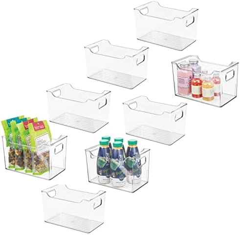 MDesign Slim Stackable Plastic Storage Organization Bin With Handles For Kitchen Cabinet, Pantry, Shelf, Refrigerator, Home Organizer For Fruit, Potatoes, Onions, Drinks, Snacks, Pasta, 8 Pack, Clear 6 MDesign Slim Stackable Plastic Storage Organization Bin With Handles For Kitchen Cabinet, Pantry, Shelf, Refrigerator, Home Organizer For Fruit, Potatoes, Onions, Drinks, Snacks, Pasta, 8 Pack, Clear - Image 6