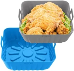 OUTXE 2-Pack 9inch Square Silicone Air Fryer Liners For 6QT To 9QT Reusable Large Air Fryer Insert Silicone Air Fryer Cover Easy Cleaning For Oven Accessories (Green+Grey) -Kitchen Island Sale 41mdXAr2HL. AC