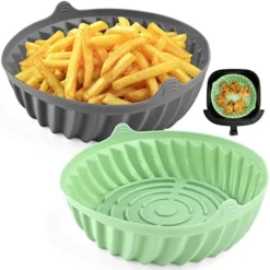 2 Pack Air Fryer Silicone Liners, 7.5 Inch Reusable Food Safe Non-stick Airfryer Basket Baking Tray Oven Accessories, Air Fryers Silicone Pot 3-5 QT Replacement Of Parchment (Gray+Red) -Kitchen Island Sale 41n0Gvfa6ML. AC