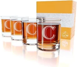Monogrammed Gifts For Men - 4PC 11 Oz Custom Whiskey Glasses (M-Monogram) - Engraved Whiskey Glasses - Personalized Whiskey Glasses - Unique Bourbon Glasses - Personalized Glass Gifts For Dad -Kitchen Island Sale 41nB 72USKS. AC