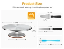 12 Inch Cake Turntable Cake Decorating Kit Supplies, 7 Pcs Baking Supplies Aluminium Alloy Revolving Cake Decorating Stand, With 3 Icing Smoother, Icing Spatula, Silicone Spatula, Cake Cutter