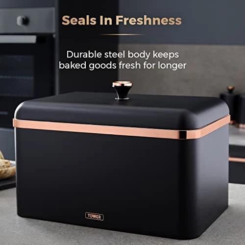 Tower T826130BLK Cavaletto Bread Bin Storage, Carbon Steel, Removable Lid, Black And Rose Gold 3 Tower T826130BLK Cavaletto Bread Bin Storage, Carbon Steel, Removable Lid, Black And Rose Gold - Image 3
