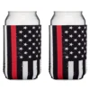 Thin Red Line Collapsible Beer Can And Bottle Beverage Cooler Sleeves - 2 Pack - Standard Size 12 Oz - 3mm Thick Insulated Neoprene - Fireman Firefighter