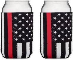Thin Red Line Collapsible Beer Can And Bottle Beverage Cooler Sleeves - 2 Pack - Standard Size 12 Oz - 3mm Thick Insulated Neoprene - Fireman Firefighter -Kitchen Island Sale 41nb7678vXL. AC
