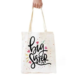 ForbiddenPaper Big Sister Gifts For Little Girls | Cute Big Sister Natural Cotton Reusable Tote Bag | Best Sister Eco-Friendly Shopping Bag School Bag Shoulder Bag Gifts For Birthday Christmas
