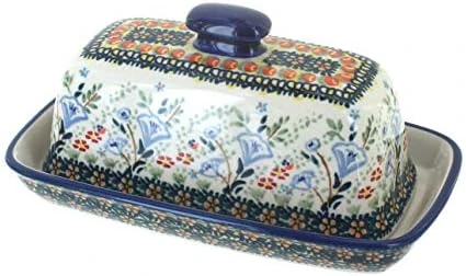 Blue Rose Polish Pottery Prairie Garden Butter Dish 11 Blue Rose Polish Pottery Prairie Garden Butter Dish - Image 11