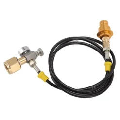 Zerodis Soda Water Maker Part, CO2 Cylinder Silver Adapter With 1.5m Black Hose Soda Water Machine Connector Adapter With Gasket Refills Connector CO2 Soda Maker Accessory