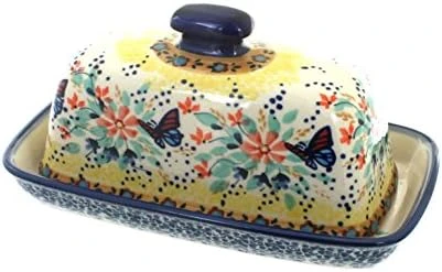 Blue Rose Polish Pottery Prairie Garden Butter Dish 4 Blue Rose Polish Pottery Prairie Garden Butter Dish - Image 4