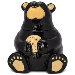 Cute Bear With Cookie Classic Black 12 X 9 Glossy Ceramic Cookie Jar Container