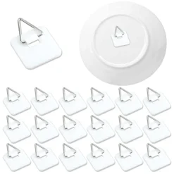N/A 50Pcs Invisible Adhesive Plate Hanger, Vertical Plate Holders For Wall, Adhesive Plate Hanger Hooks For Plate Pictures Wall Decor (White,Sq)