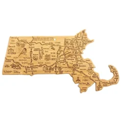 Destination Massachusetts State Shaped Serving And Cutting Board, Includes Hang Tie For Wall Display