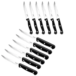 Serrated-Steak Knives Set Of 12, Black Full-Tang Triple Rivet Steak Knife Sets, 4.5 Inch, For Kitchen Restaurant Tableware Camping ,Dishwasher Safe, Stainless Steel Sharp Blade