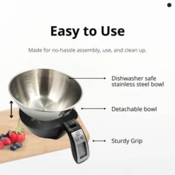 Digital Kitchen Food Scale With Bowl (Removable) And Measuring Cup - Stainless Steel, Backlight, 11lbs Capacity - Cooking, Baking, Gym, Diet - Precise Measuring (Black) -Kitchen Island Sale 41pufL5iImL