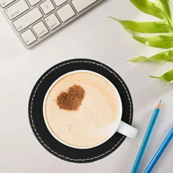 Set Of 6 Leather Drink Coasters Round Cup Mat Pad For Home And Kitchen Use Black, 3.94" -Kitchen Island Sale 41qQcUBkgiL