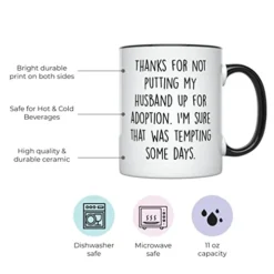 Thanks For Not Putting My Husband Up For Adoption Coffee Mug, 11 Ounces, Father In Law Mug, Father Of The Groom Mug, Father In Law Gifts, Mother In Law Gifts (Black Handle)