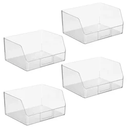 Wide Plastic Kitchen Food Storage Organizer Bin Basket With Open Front And Built-In Label Holder For Cabinets, Pantry - 12 Inch Width - 4 Pack - Clear -Kitchen Island Sale 41qZo6PeViL