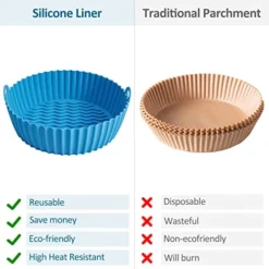YCQQPRO Silicone Air Fryer Liner, 9.5inch Reusable Air Fryer Silicone Basket, Heat Resistant Easy Cleaning Air Fryers Silicone Pot For 6QT Or Bigger Air Fryer Oven Acessories (2 Pack, Blue & Grey) -Kitchen Island Sale 41qn22QVkkL