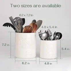 Kitchen Utensil Holder, 7.2″ Extra-Large Ceramic Stable Utensil Caddy, Rustic Cooking Utensil Crock For Farmhouse Kitchen Décor With Countertop-Protection Cork Bottom, Counter Utensil Organizer -Kitchen Island Sale 41qr0369iYL