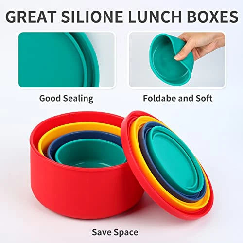 Silicone Food Storage Container Lunch Box,4 Pcs Nestable Silicone Food Holders, Reusable Food Storage Box, Mixed Colors,for Microwave And Dishwasher 2 Silicone Food Storage Container Lunch Box,4 Pcs Nestable Silicone Food Holders, Reusable Food Storage Box, Mixed Colors,for Microwave And Dishwasher - Image 2