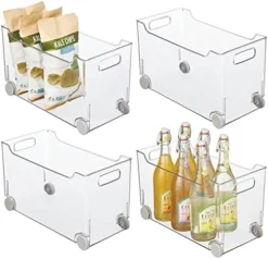 Plastic Storage Container Bin Box With Rolling Wheels And Handle For Kitchen Organization - Pantry, Cupboard, Cabinet Shelves, Or Under Sink - Lumiere Collection - Clear/Gray -Kitchen Island Sale 41rGB clmfL. AC