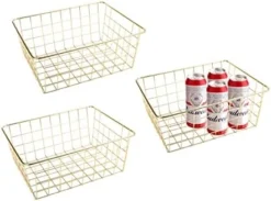 3pcs Wire Storage Baskets For Organizing,Pantry Organization Bins For Cabinets,Metal Basket For Kitchen,Laundry,Garage,Fridge,Bathroom Countertop Organizer (Small, Gold) -Kitchen Island Sale 41rev60ihBL. AC