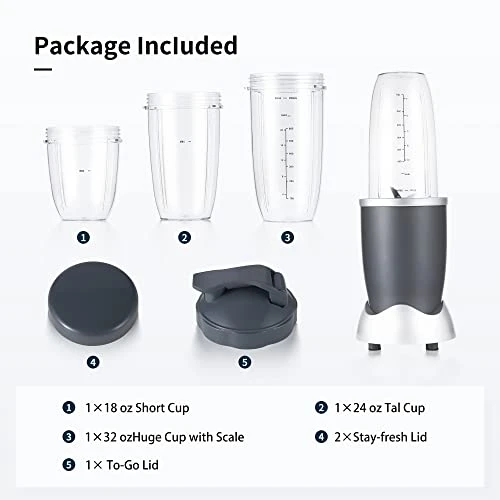 Replacement Cups Kit 18oz Short Cup 24oz Tall Cup 32oz Colossal Cup With Flip-Top To-Go Lid And Stay-Fresh Resealable Lid Compatible With NutriBullet 600w And Pro 900w Blenders 2 Replacement Cups Kit 18oz Short Cup 24oz Tall Cup 32oz Colossal Cup With Flip-Top To-Go Lid And Stay-Fresh Resealable Lid Compatible With NutriBullet 600w And Pro 900w Blenders - Image 2