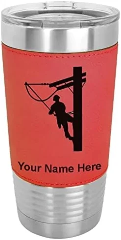 20oz Vacuum Insulated Tumbler Mug, Lineman, Personalized Engraving Included (Faux Leather, Rustic) -Kitchen Island Sale 41s3n1wXOjL. AC