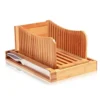 Luxury Bamboo Bread Slicer With Knife - 3 Slice Thickness, Foldable Compact Cutting Guide With Crumb Tray, Stainless Steel Bread Knife For Homemade Bread, Cake, Bagels 5.5” Wide X 5” Tall