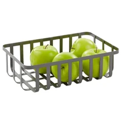 Farmhouse Metal Kitchen Storage Organizer Basket Bin - For Kitchen Cabinets Or Pantry - Store Fruit, Snacks, Cereal, Baking Supplies, Pastas, Packets - Graphite Gray