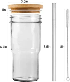 4 Pack Drinking Jars, Glass Drinking Cups With Bamboo Lid And Straw,22oz Iced Coffee Cups-Reusable Mason Jar Drinking Glasses For Bubble Tea, Beer, Smoothie