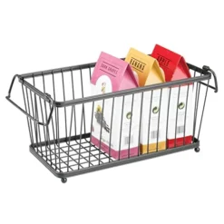 Household Stackable Metal Wire Storage Organizer Bin Basket With Built-In Handles For Kitchen Cabinets, Pantry, Closets, Bedrooms, Bathrooms - 12.5" Wide, 6 Pack - Graphite Gray -Kitchen Island Sale 41soTEtIzNL