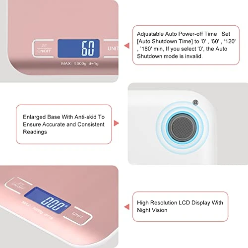 MarFul Digital Shipping Scale,Stainless Steel Panel, Accurate 5kg/1g Portable Postal Scale For Packages, Small Business,Kitchen, Food, Handmade, Liquids, And Boutique (Rose Gold) 3 MarFul Digital Shipping Scale,Stainless Steel Panel, Accurate 5kg/1g Portable Postal Scale For Packages, Small Business,Kitchen, Food, Handmade, Liquids, And Boutique (Rose Gold) - Image 3