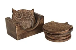 Wooden Crafted Coaster Set Of 6 With Coasters Holder For Drink Bar Coaster Tea Coffee Mug Tabletop Barware Drink Handmade Dining Home Decor (Owl Shape) -Kitchen Island Sale 41t1yi4w9BL