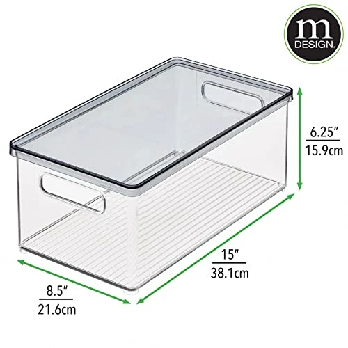 MDesign Plastic Pantry Storage Box Container With Lid And Built-In Handles - Organization For Flour, Cereal, Pasta, Rice, Or Food In Kitchen Cupboard, Ligne Collection, 2 Pack, Clear/Smoke Gray 3 MDesign Plastic Pantry Storage Box Container With Lid And Built-In Handles - Organization For Flour, Cereal, Pasta, Rice, Or Food In Kitchen Cupboard, Ligne Collection, 2 Pack, Clear/Smoke Gray - Image 3