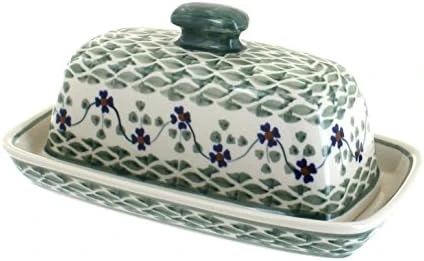 Blue Rose Polish Pottery Prairie Garden Butter Dish 3 Blue Rose Polish Pottery Prairie Garden Butter Dish - Image 3